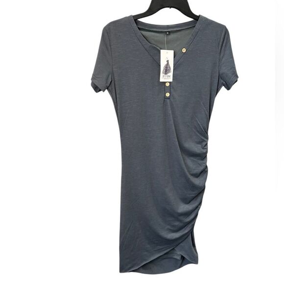 Bodycon Rutched Dress V Neck Short Sleeve T Shirt Mini Dress Size Small - Picture 11 of 16